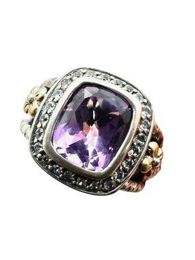 Barbara Bixby Womens Ring Sterling Silver 18K Gold Size 9 Amethyst White Topaz